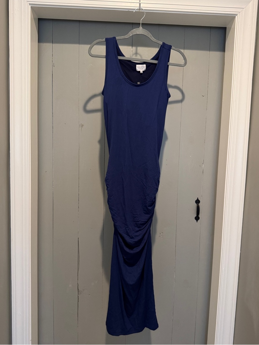 Skivy's Scoop Neck Navy Ruched Maxi Dress